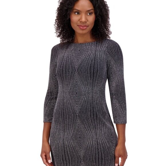 Jessica Howard Glitter-Knit T-Body 3/4-Sleeve Dress – Black & Silver (NWT 6) - Picture 3 of 4